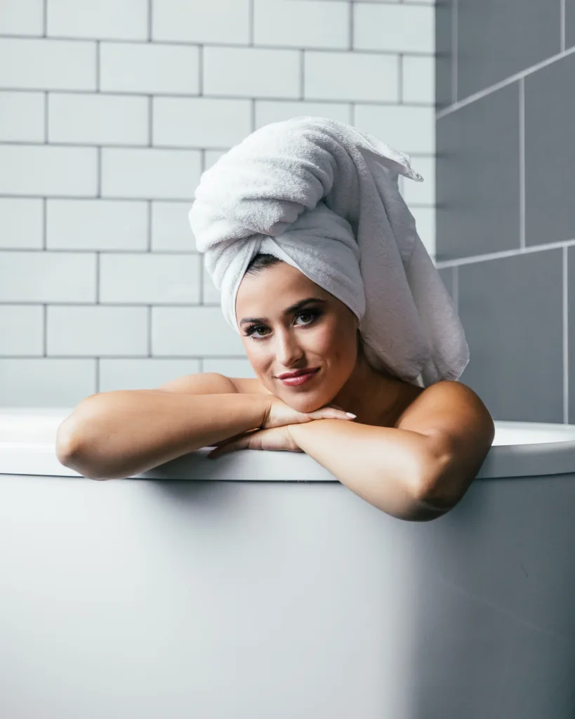 overprocessed hair , hair damage, damaged hair, tub, spa, towel wrapped hair